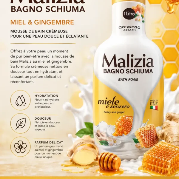 Malizia Bagno Schiuma - Miele e Zenzero / Miel & Gingembre